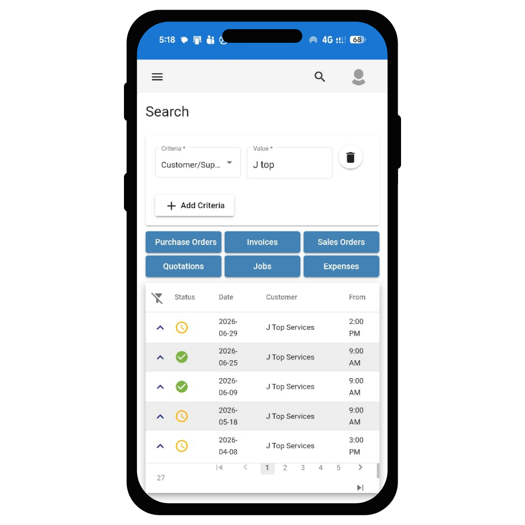 Chillhub job history screen — every completed job kept on record, searchable anytime